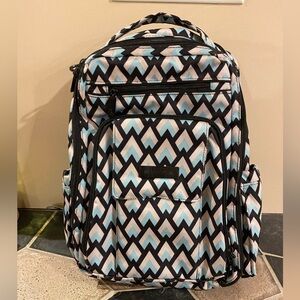 JuJuBe Be Right Back Chevron Backpack Diaper Bag Changing Pad Aqua Gray Black